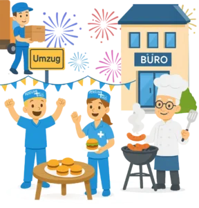 Illustration: Umzug in neues Büro, Pensum MED Feiern