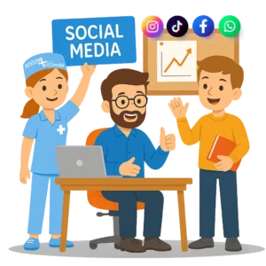 Illustration: Social Media Team bei der Arbeit